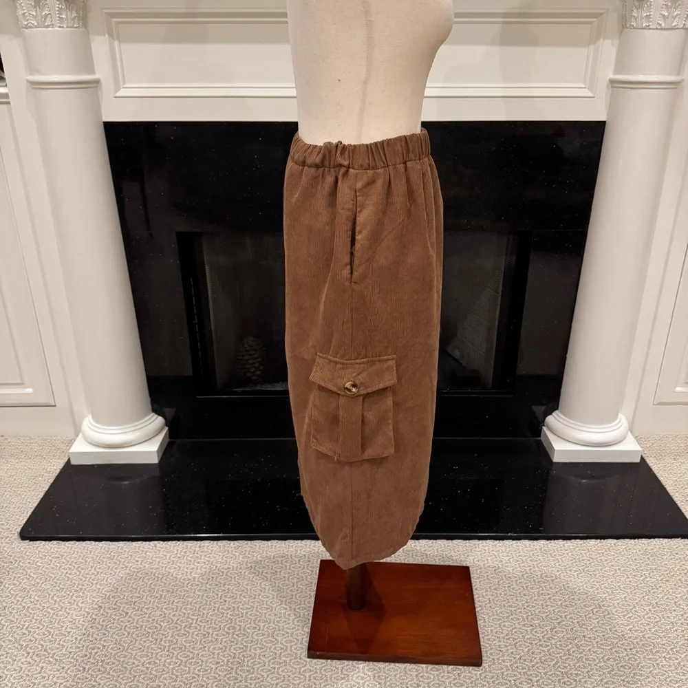 Little Lies Mocha Corduroy Cargo Skirt | Size Small | NWT - Picture 4 of 12